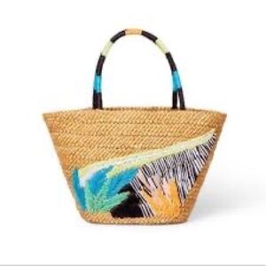 Tabitha Brown For Target women's Abstract Botanical Print Woven Straw Tote
